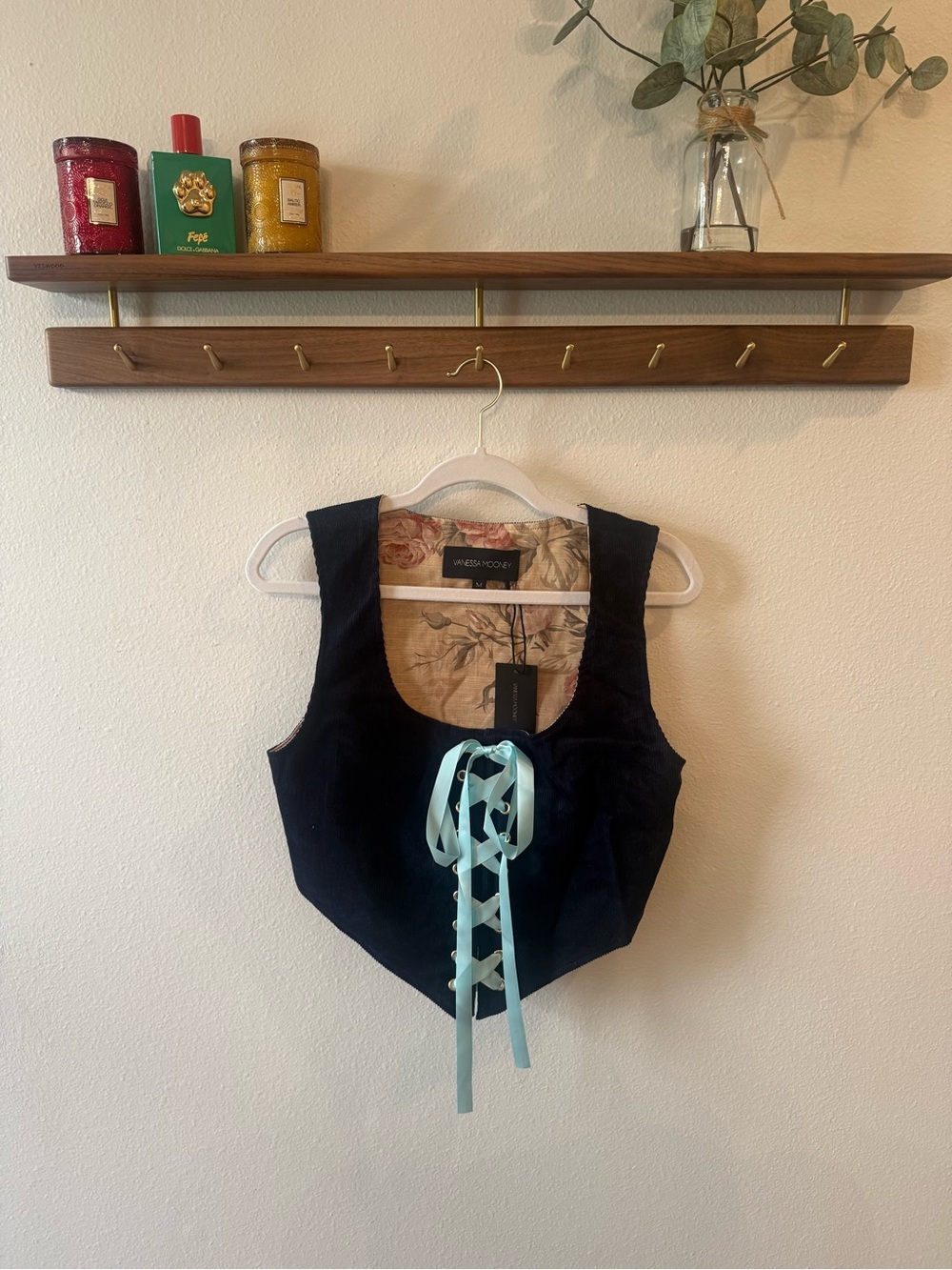 Sleeveless Lana Navy Bpue Lace-Up Crop Top by Vanessa Mooney